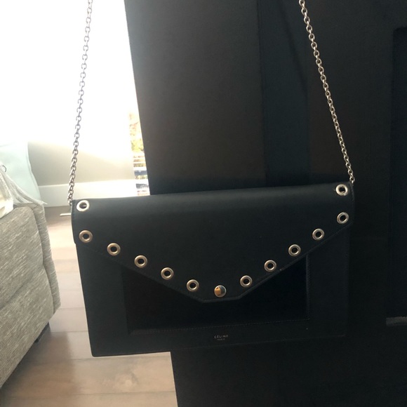 Celine leather pocket clutch bag on chain - Picture 6 of 7